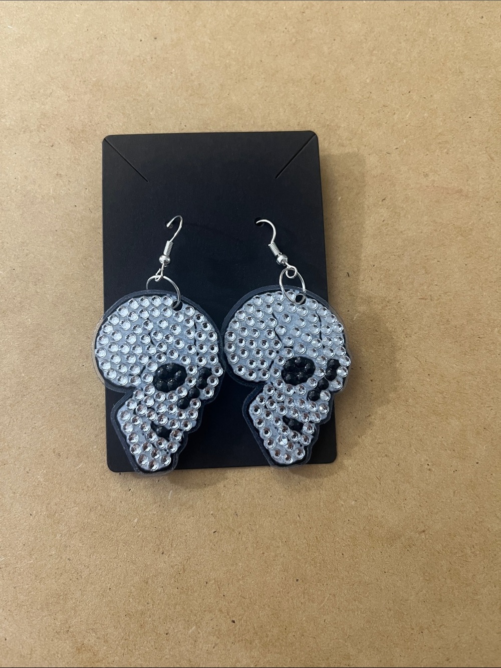 Silver Sequin Skull Dangle Earrings
